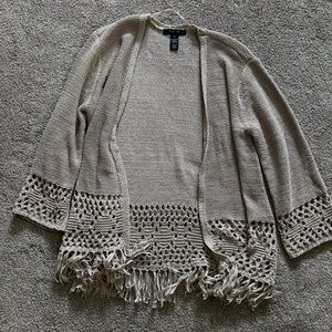 Style & Co Beige Fringed Knit Cardigan